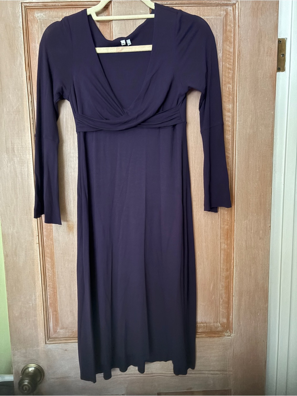 Women's Long Sleeve V-Neck Purple Midi Dress Jersey